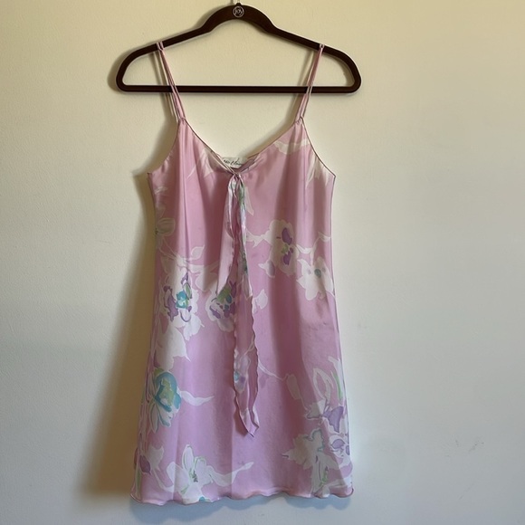 VTG Feminine Floral Nightie Miss Elaine Romantic Dress Small Pink Lingerie Bow - Picture 1 of 16